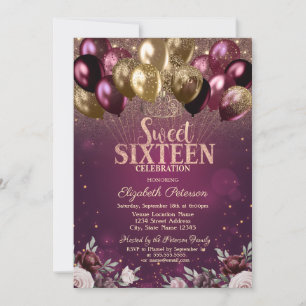 Invitation Bourgeon Glitter Ballons Fleurs Douce 16
