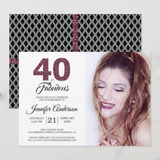 Invitation Bourgogne 40 et fabuleux 40e anniversaire Photo (Devant / Derrière)