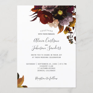 Invitation Bourgogne automne floral rustique élégant script m
