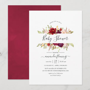 Invitation Bourgogne - Baby Shower Floral Marsala et Rose