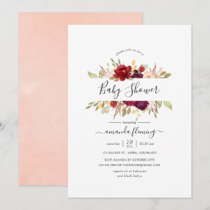 Invitation Bourgogne - Baby Shower Floral Marsala et Rose