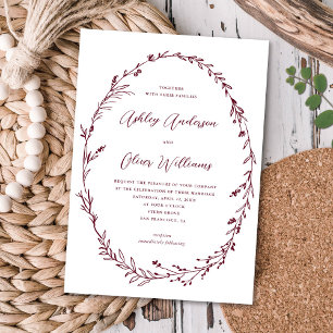 Invitation Bourgogne + blanc Fleur sauvage Mariage de couronn