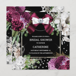 Invitation Bourgogne blanc rose floral diamant arc chic