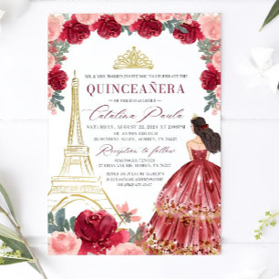 Invitation Bourgogne Blush Floral Quinceanera Invitation, Rou
