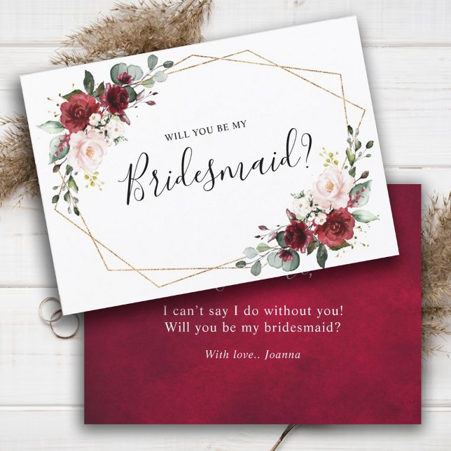 Invitation Bourgogne Blush Floral Serez-Vous Ma Femme D'Accue (Créateur téléchargé)