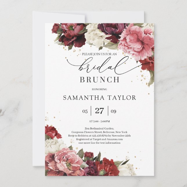 Invitation Bourgogne blush roses mauves pivoines petit déjeun (Devant)