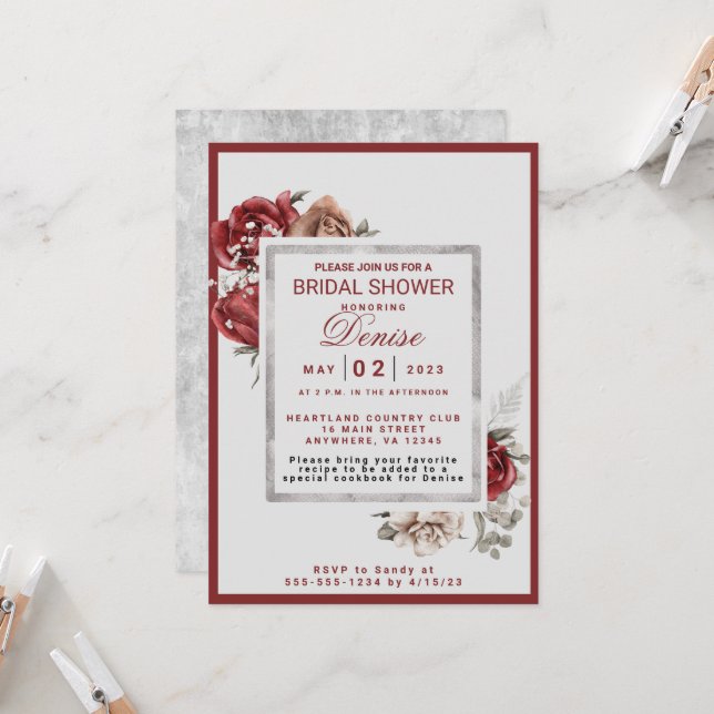 Invitation Bourgogne, Blush, White Roses (Devant/Arrière en situation)