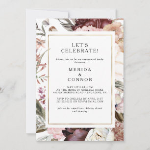 Invitation Bourgogne Boho Floral Fêtons l'invitation