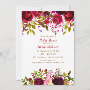 Invitation Bourgogne Bordeaux Marsala Floral Mariage