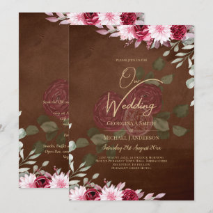 Invitation Bourgogne Brown Floral Winter Mariage de automne I