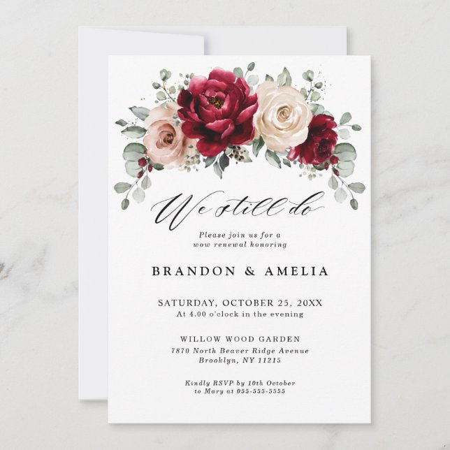 Invitation Bourgogne Champagne Ivory Mauve Floral Nous sommes (Devant)