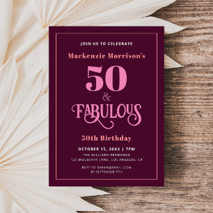 Invitation Bourgogne Cinquante et fabuleuse fête d'anniversai