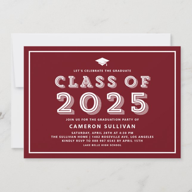 Invitation Bourgogne Classe de Casquette de 2024 Rétro Gradua (Devant)