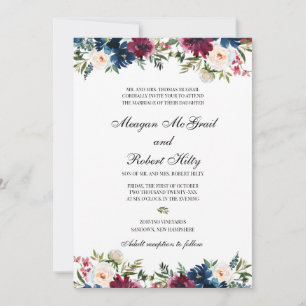 Invitation Bourgogne Couleur d'eau Floral Design Mariage Invi