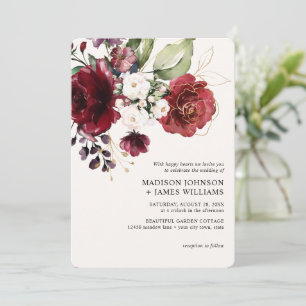 Invitation Bourgogne doré Fleurs Blush Floral