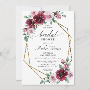 Invitation Bourgogne Dusty Rose Floral Gold Foil Fête des mar