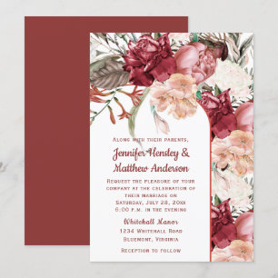 Invitation Bourgogne Dusty Rose Ivory Peach Floral Mariage