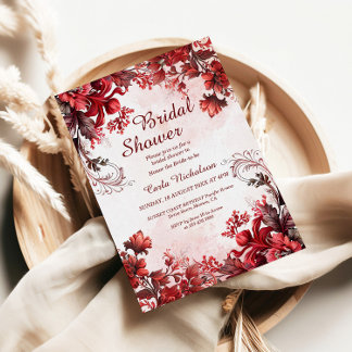 Invitation Bourgogne Élégante Florale Douche nuptiale Invitat