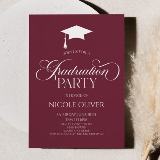 Invitation Bourgogne Élégante Minimale Minimale Graduation (Créateur téléchargé)