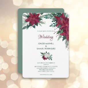 Invitation Bourgogne et blanc Mariage de Noël Poinsettia