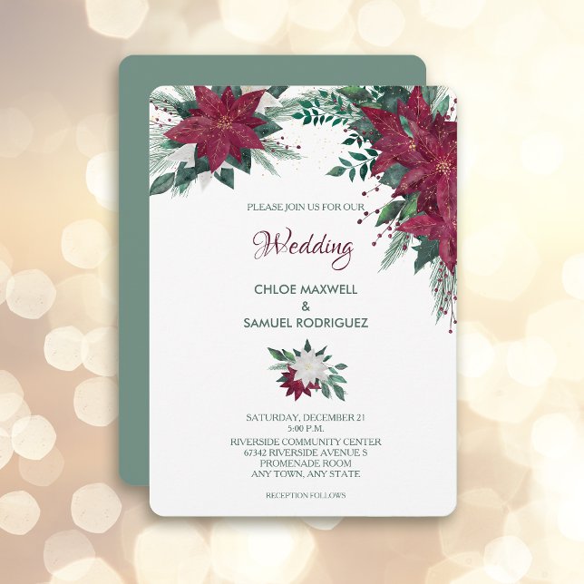 Invitation Bourgogne et blanc Mariage de Noël Poinsettia (Créateur téléchargé)
