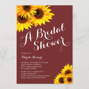 Invitation Bourgogne et Fête de la mariée jaune de tournesols