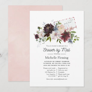 Invitation Bourgogne et Fête des mariées florale blush par co