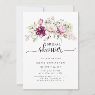 Invitation Bourgogne et Fête des mariées florale rose