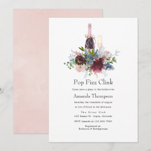 Invitation Bourgogne et floral rose mariage pop fizz clink