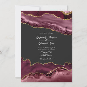Invitation Bourgogne et Gold Agate Mariage en pierre