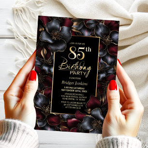 Invitation Bourgogne et grise Fleur 85e anniversaire
