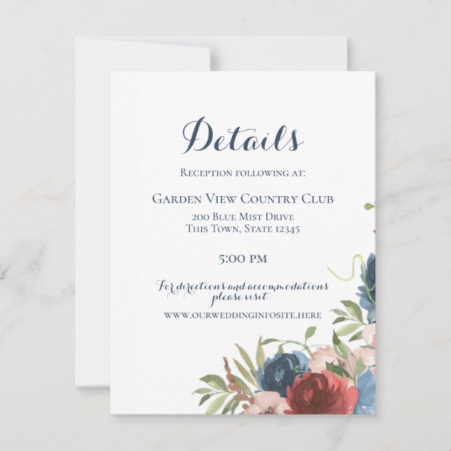 Invitation Bourgogne et Jardin Bleu Botanique Floral (Devant)