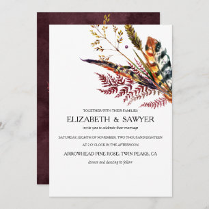 Invitation Bourgogne et mariage de automne orange de Boho