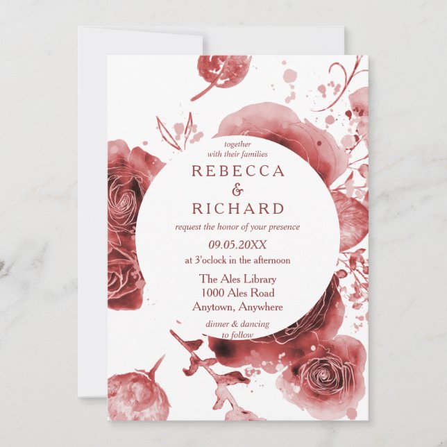 Invitation Bourgogne et Mariage de charme blanc (Devant)