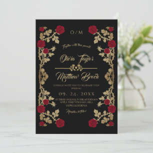 Invitation Bourgogne et noir ⎮ Mariage Bohème Rose Rouge