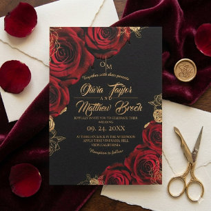 Invitation Bourgogne et noir Rose rouge Mariage Floral