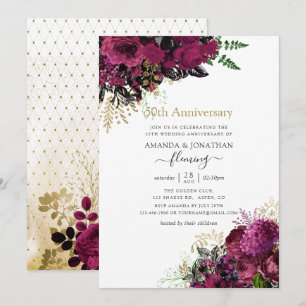Invitation Bourgogne et or vintage pour les 50 ans de mariage
