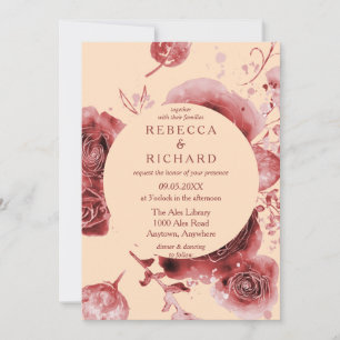 Invitation Bourgogne et Pêche merveilleux Mariage