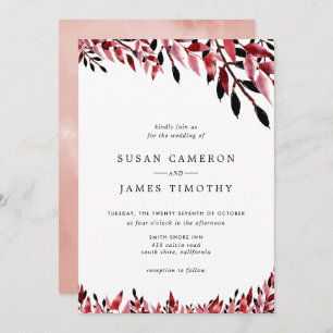 Invitation Bourgogne et Rose Blush mariage de automne