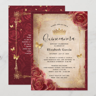 Invitation Bourgogne et Rose d'or Elegant Quinceanera