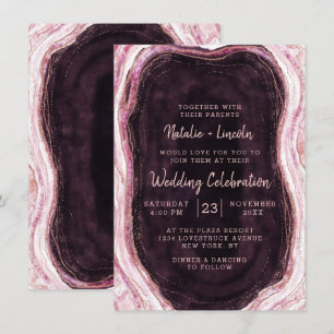 Invitation Bourgogne et Rose Gold Geode Agate Rock Mariage