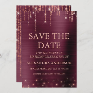 Invitation Bourgogne et Rose Gold Sweet 16 Enregistrer la dat