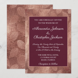 Invitation Bourgogne et Rose Mariage Gold Fall Leaf