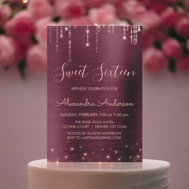 Invitation Bourgogne et Sweet sixteen d'or Rose (Créateur téléchargé)