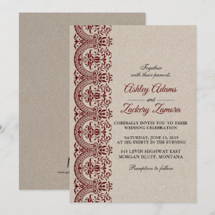 Invitation Bourgogne/Faire-part de mariage de dentelle de vin