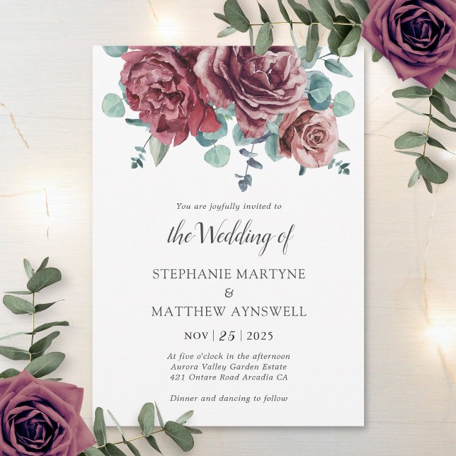Invitation Bourgogne fleurit Eucalyptus Mariage botanique (Créateur téléchargé)