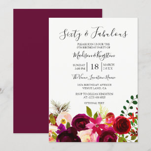 Invitation Bourgogne Fleurs Soixante et fabuleux 60e annivers