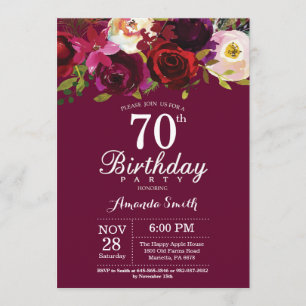 Invitation Bourgogne Floral 70e anniversaire de fête Invitati
