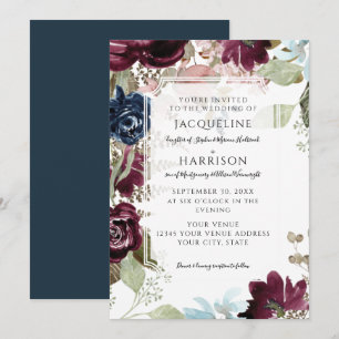 Invitation Bourgogne Floral Elegant Blush Fall Foliing Mariag