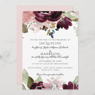 Invitation Bourgogne Floral Elegant Flush Mariage de feuillag